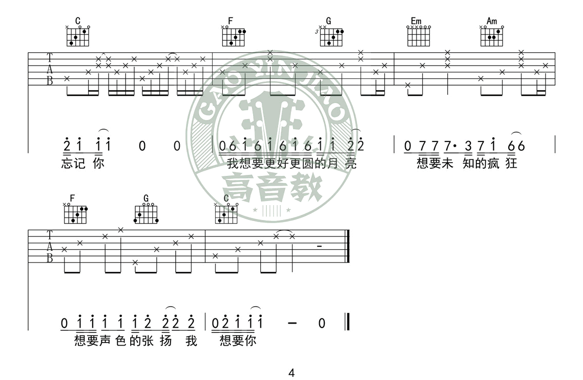 奇妙能力歌吉他谱_陈粒_C调_高音教