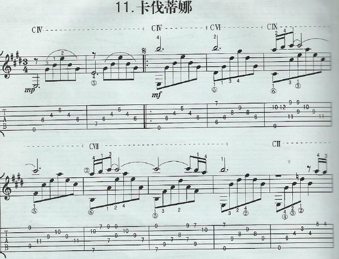 卡伐蒂娜吉他谱_汤斯曼_卡伐蒂娜指弹谱原调六线谱_简单版_汤斯曼_网络转载_调