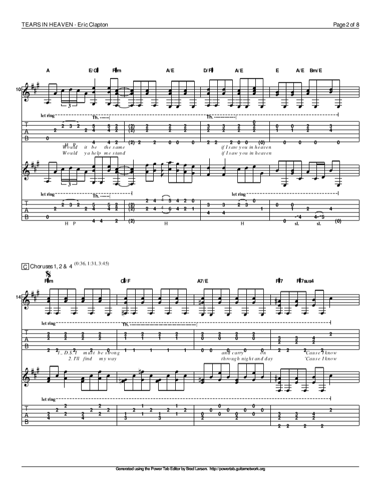 泪洒天堂吉他谱_EricClapton_泪洒天堂指弹谱原调六线谱_精选版_Eri_网络转载_调