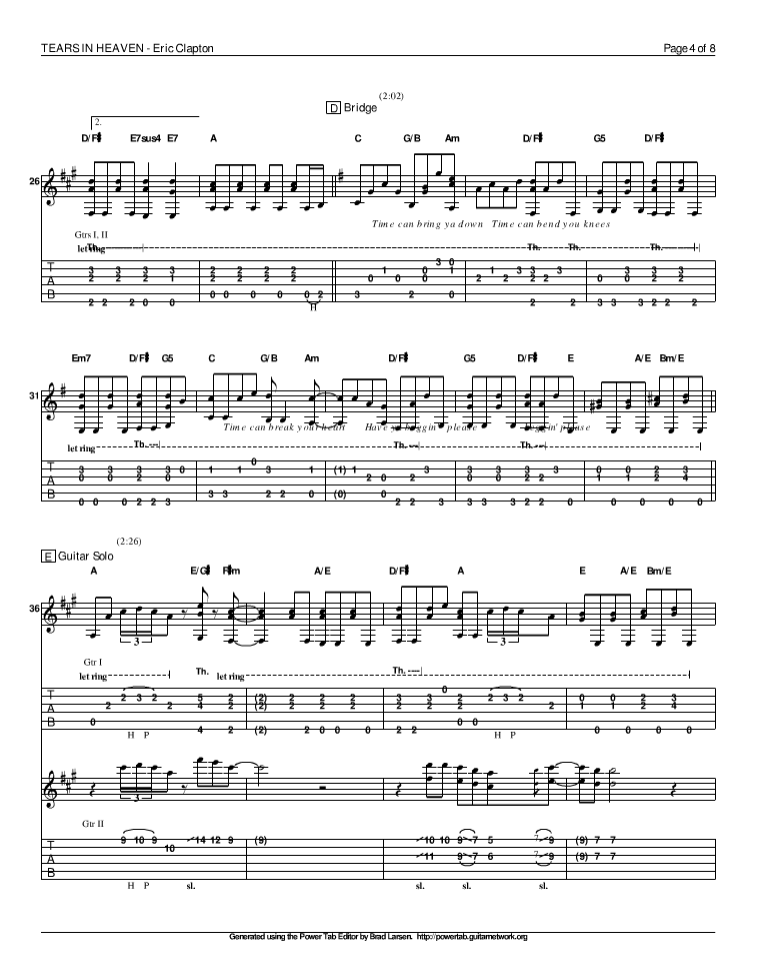 泪洒天堂吉他谱_EricClapton_泪洒天堂指弹谱原调六线谱_精选版_Eri_网络转载_调