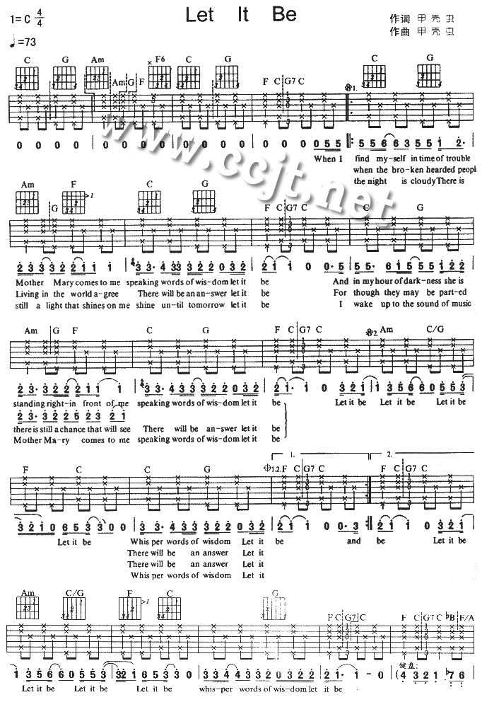 let it be吉他谱_TheBeatles_letitbe_虫虫吉他_C调