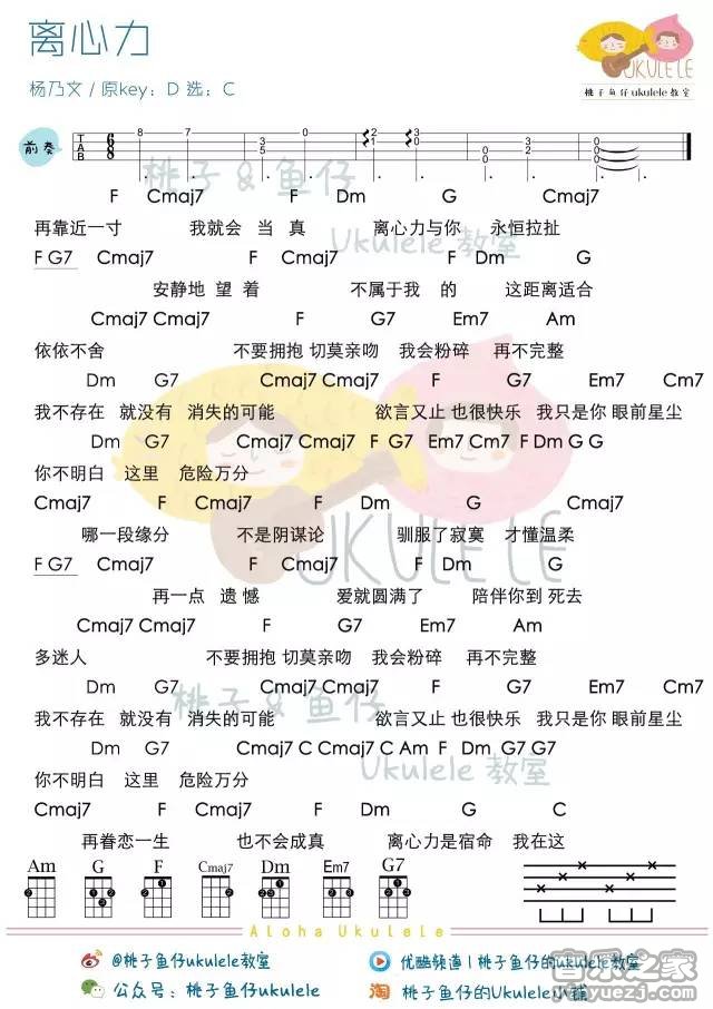 离心力吉他谱_杨乃文_桃子鱼仔_C调