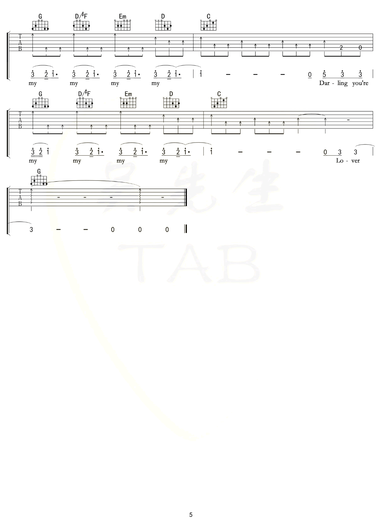 lover吉他谱_TaylorSwift_吴先生_G调
