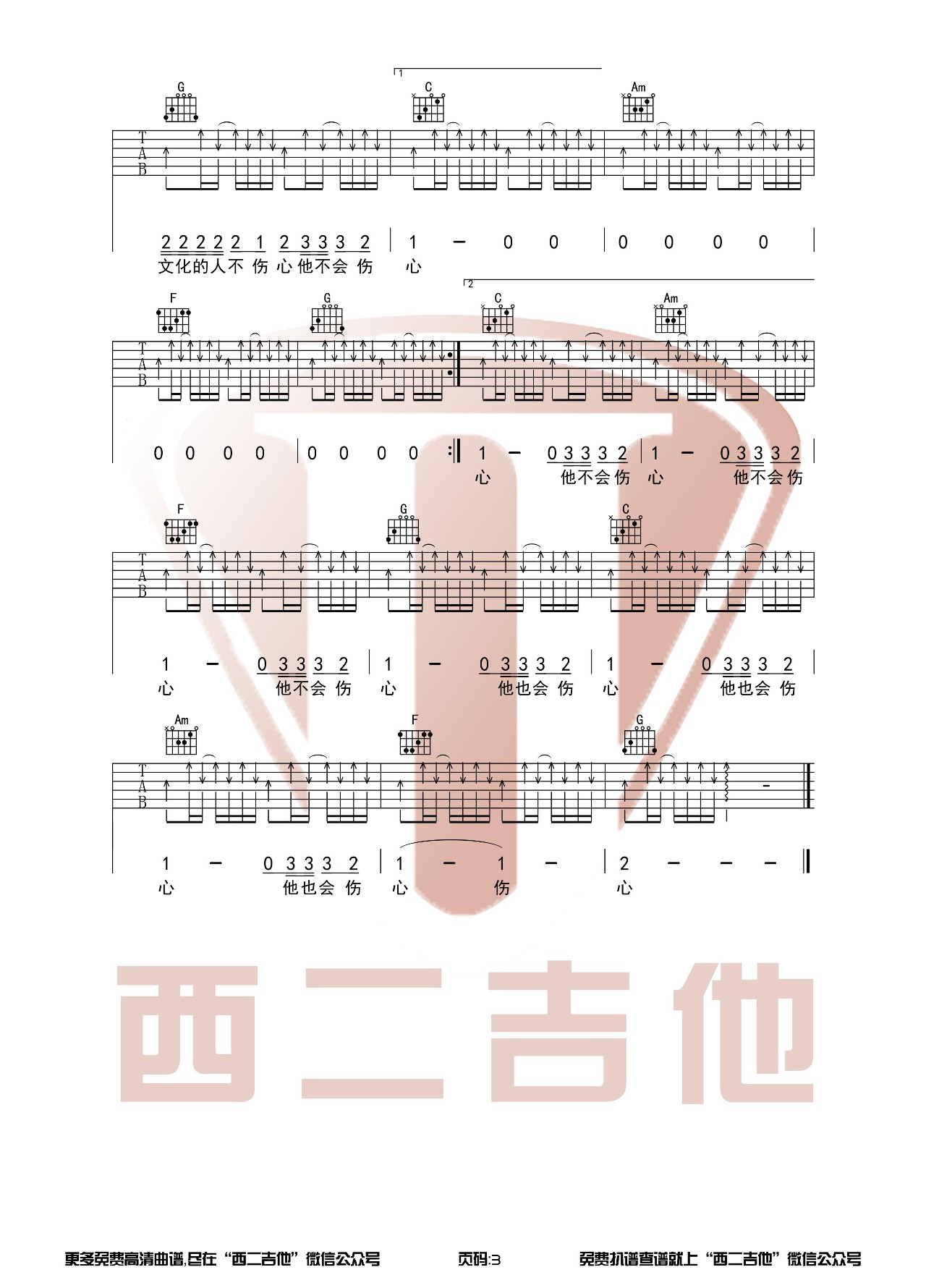 没有理想的人不伤心吉他谱_新裤子乐队_西二吉他_C调