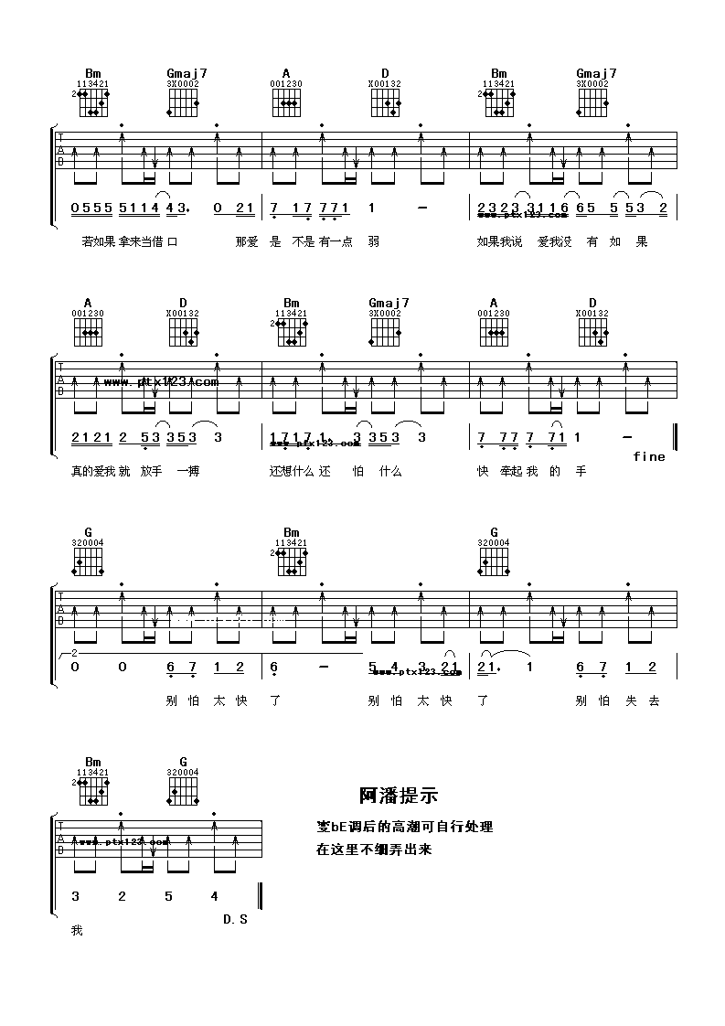 没有如果吉他谱_梁静茹_阿潘音乐工场_D调