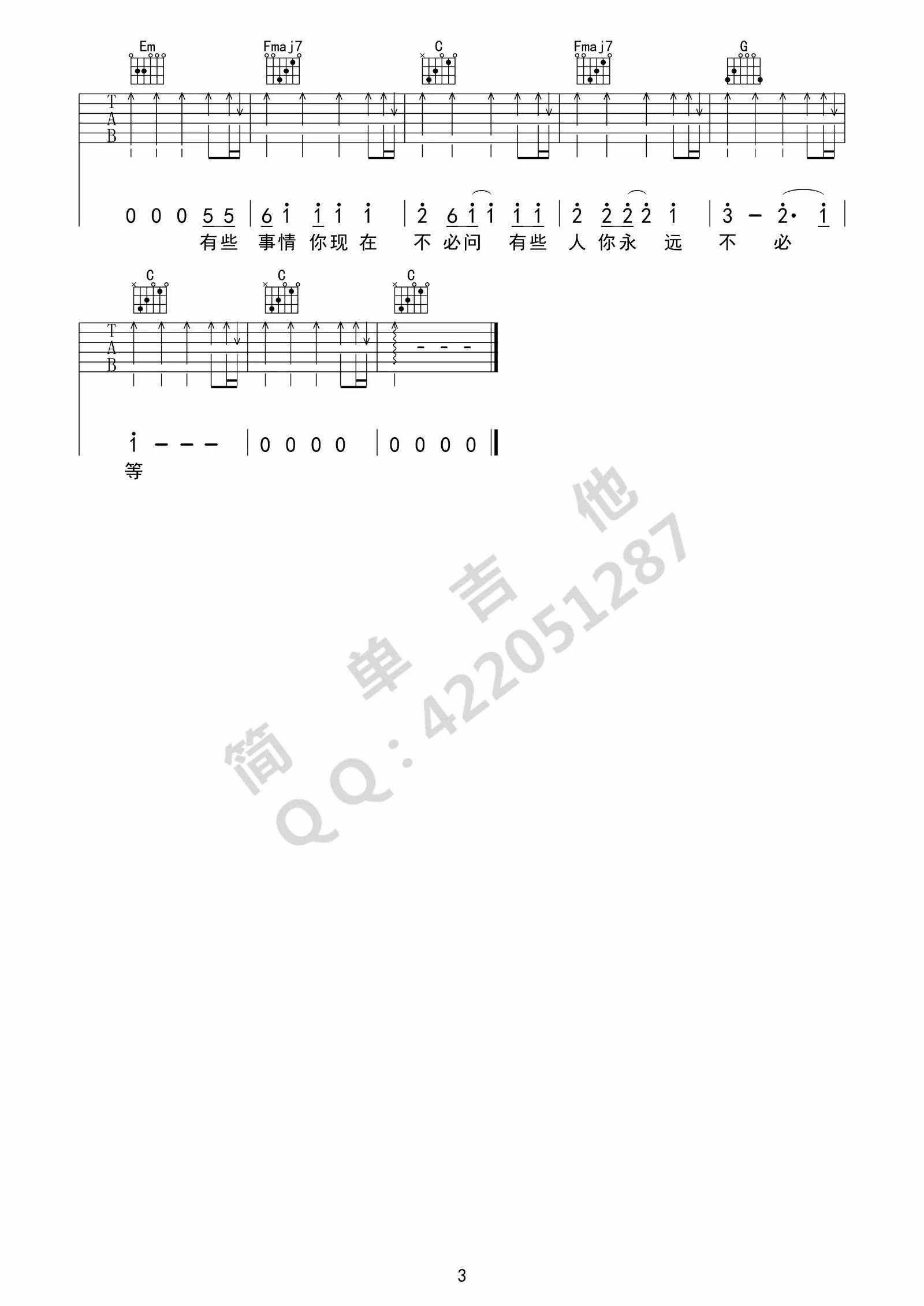 梦醒时分吉他谱_陈淑桦_简单吉他_C调