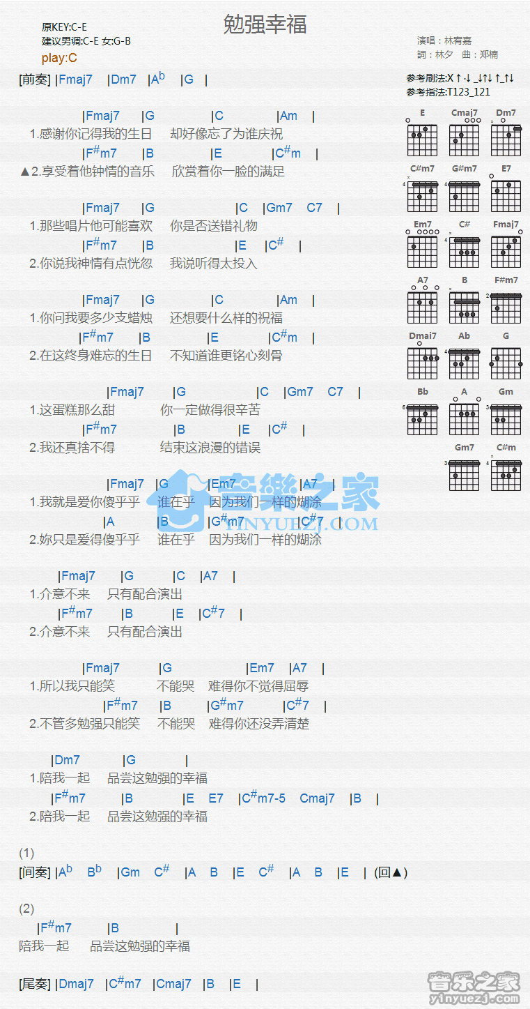 勉强幸福吉他谱_林宥嘉_音乐之家_C调