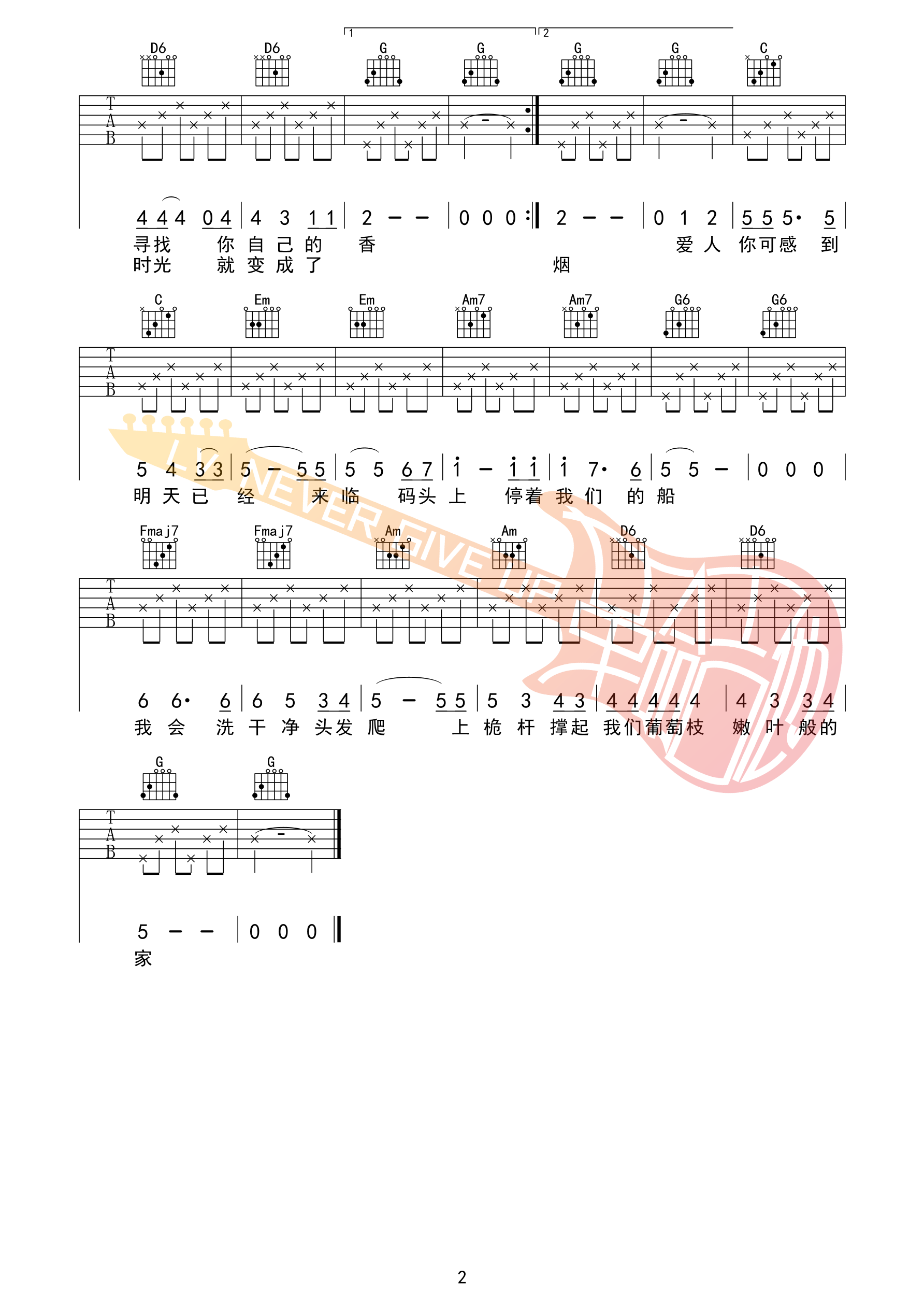 米店吉他谱_张玮玮_革命吉他_D调