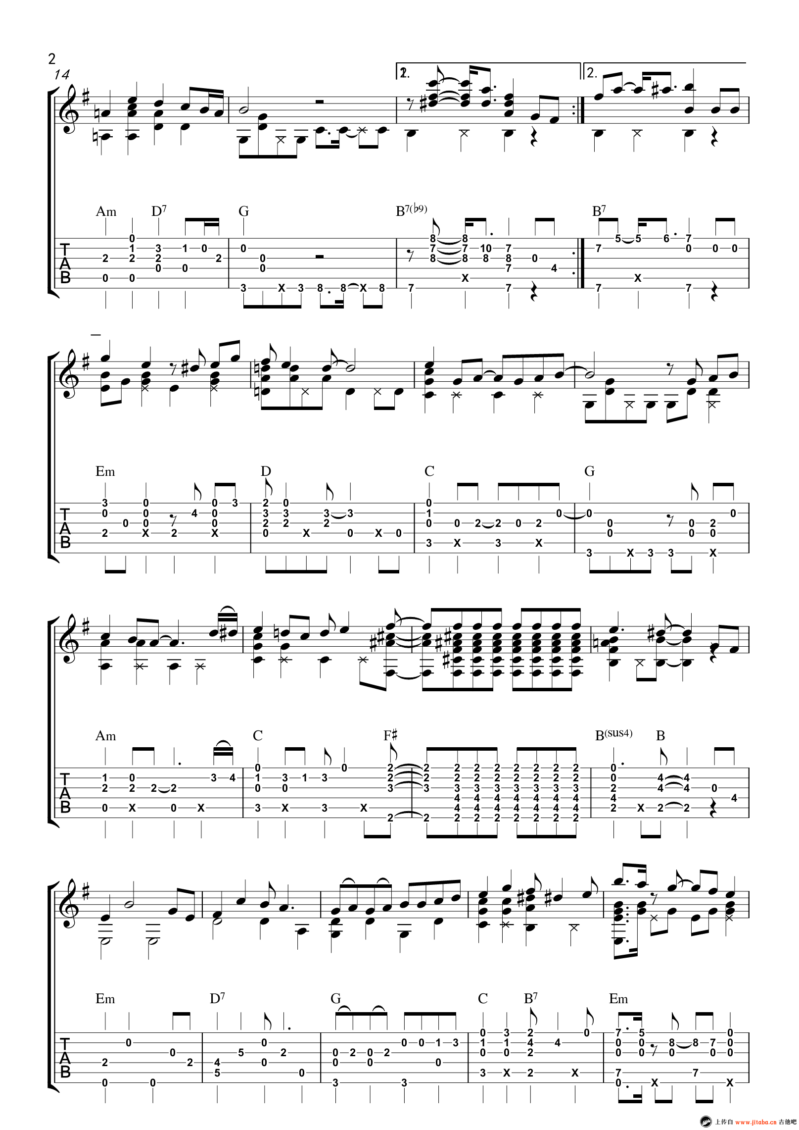 名侦探柯南主题曲吉他谱_罗翔_名侦探柯南主题曲指弹谱原调六线谱_高清版_网络转载_调