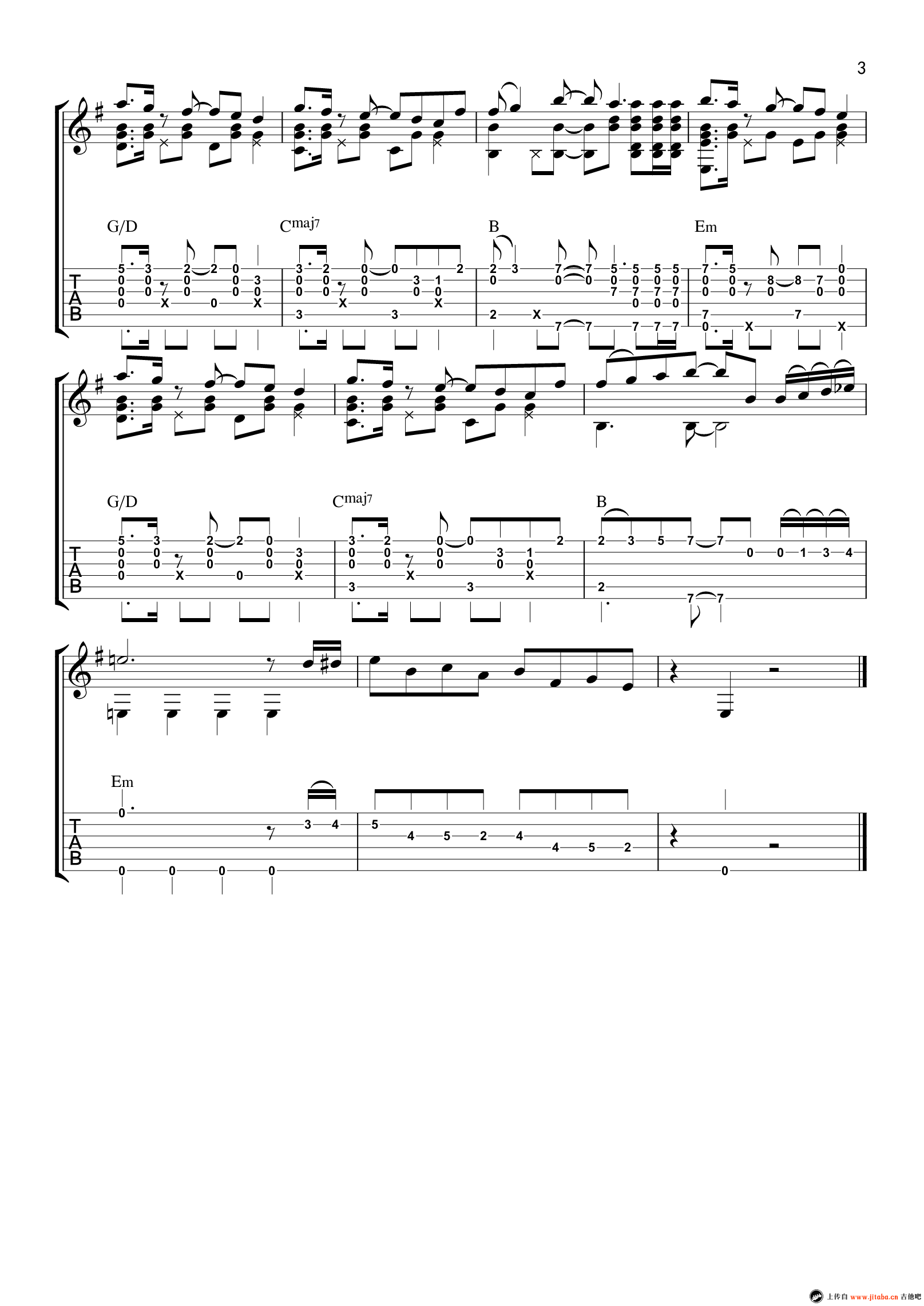 名侦探柯南主题曲吉他谱_罗翔_名侦探柯南主题曲指弹谱原调六线谱_高清版_网络转载_调