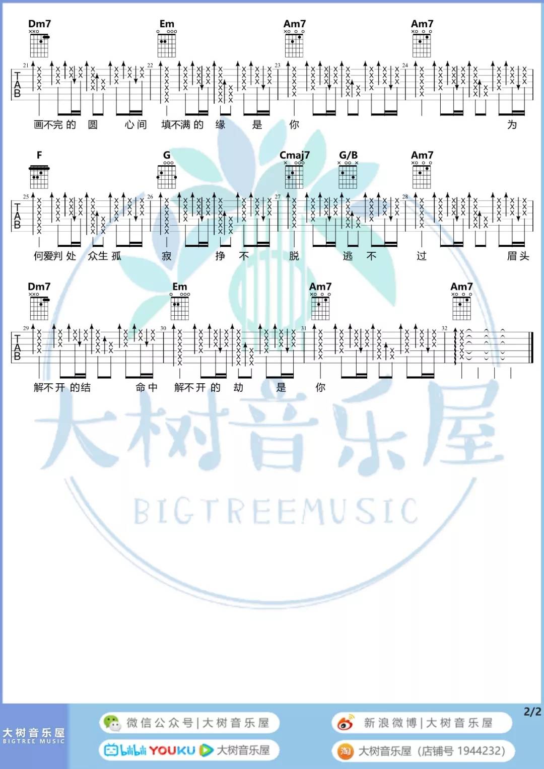 默吉他谱_那英_大树音乐屋_C调