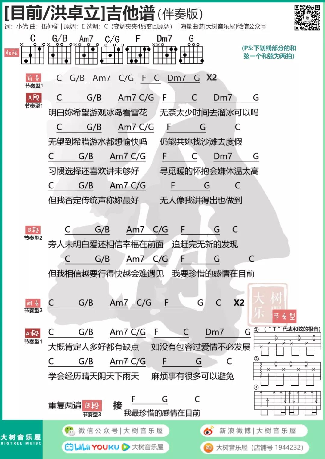 目前吉他谱_洪卓立_大树音乐屋_C调
