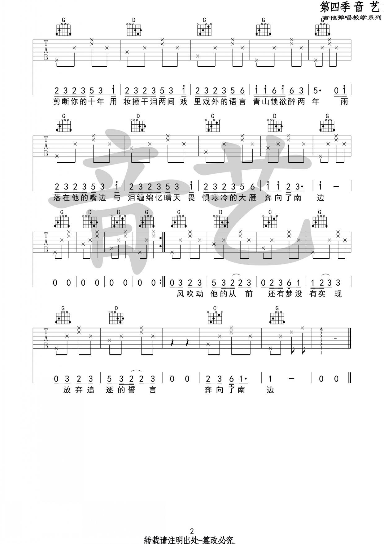 南吉他谱_Jam_音艺吉他_G调