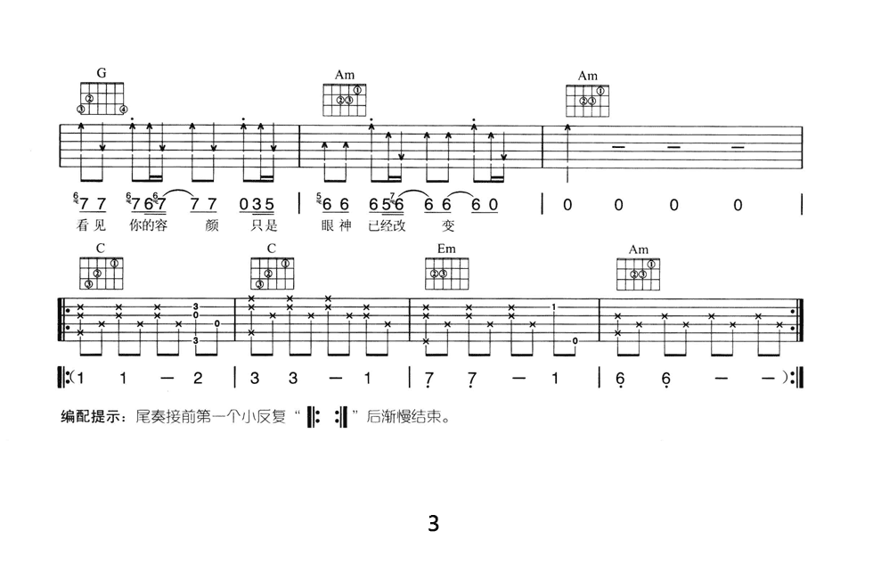 呐喊吉他谱_张韶涵_网络转载_C调