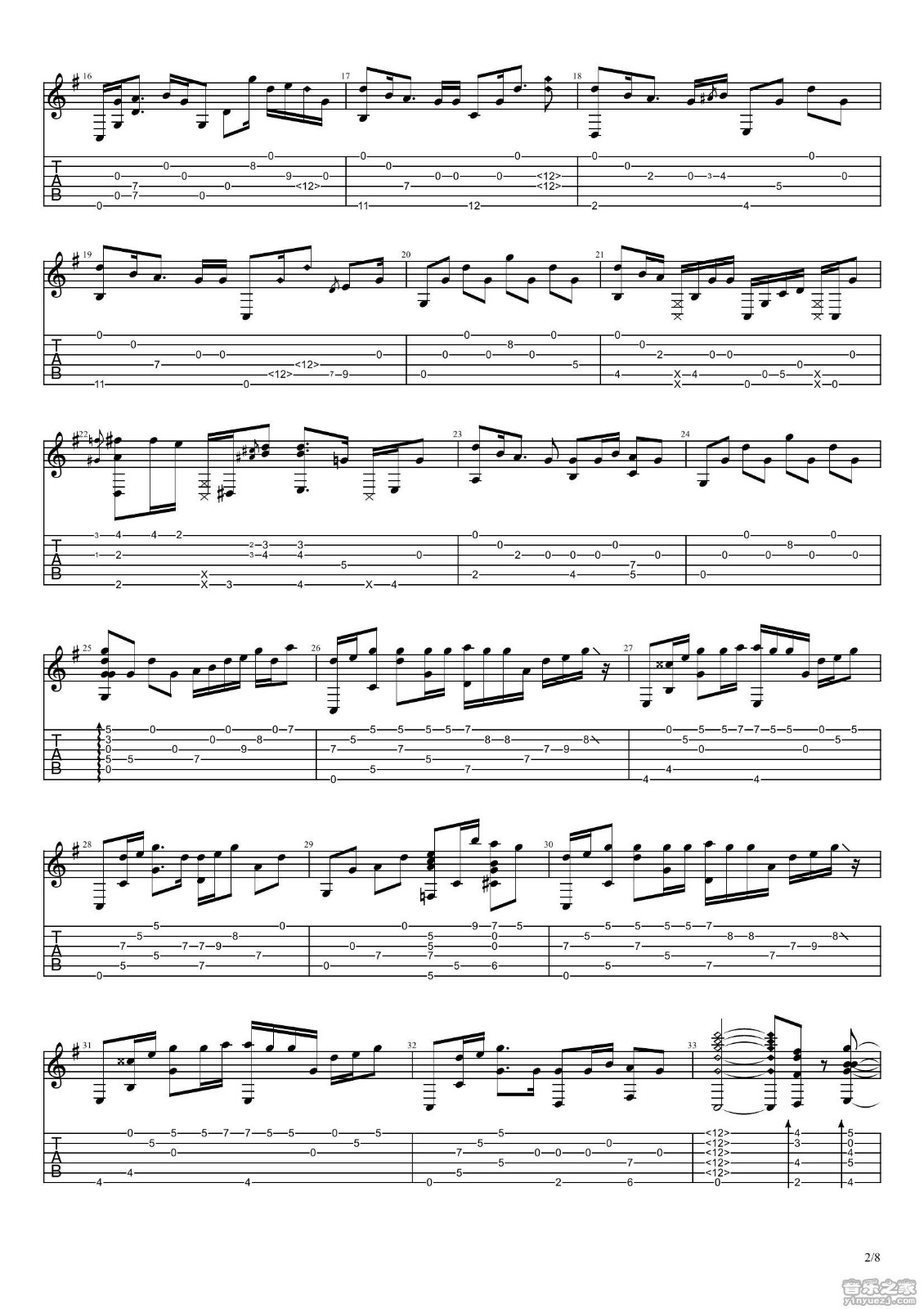 你的名字吉他谱_RADWIMPS_你的名字指弹谱C调六线谱_音乐之家编配__音乐之家_调