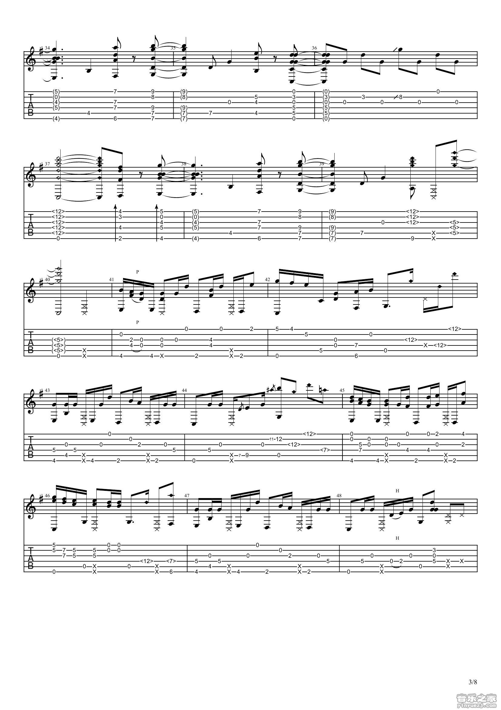 你的名字吉他谱_RADWIMPS_你的名字指弹谱C调六线谱_音乐之家编配__音乐之家_调