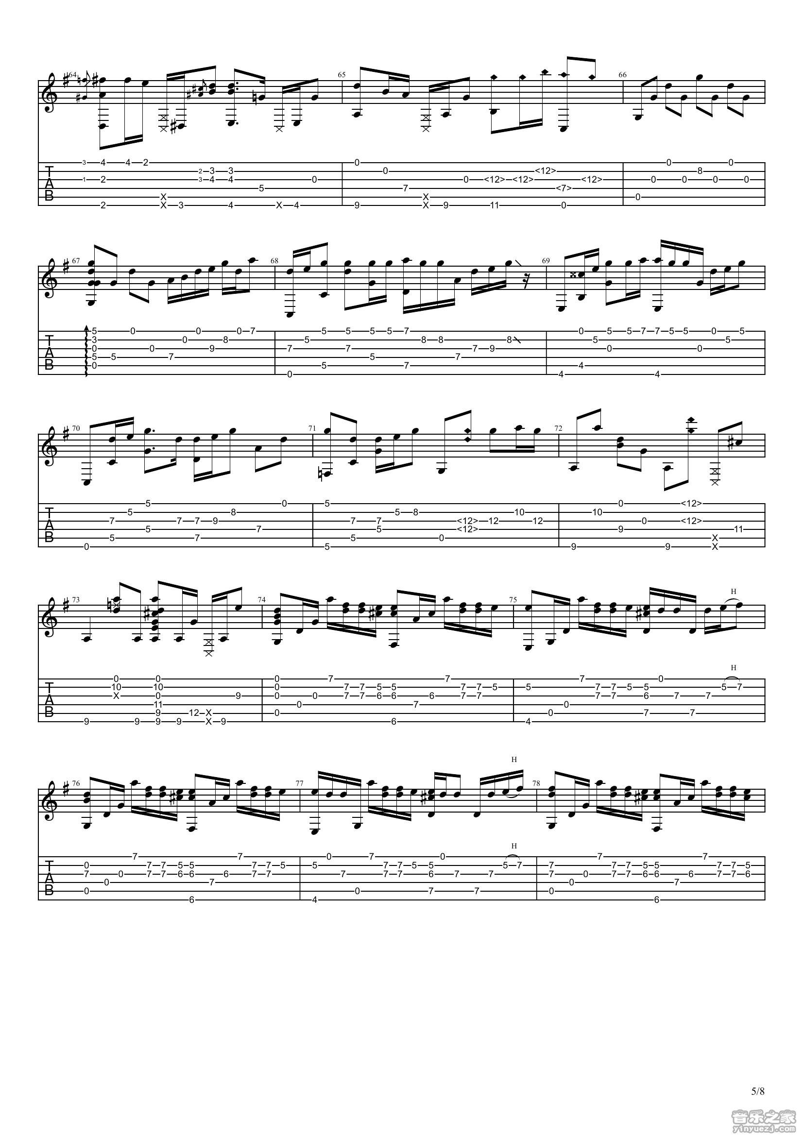 你的名字吉他谱_RADWIMPS_你的名字指弹谱C调六线谱_音乐之家编配__音乐之家_调