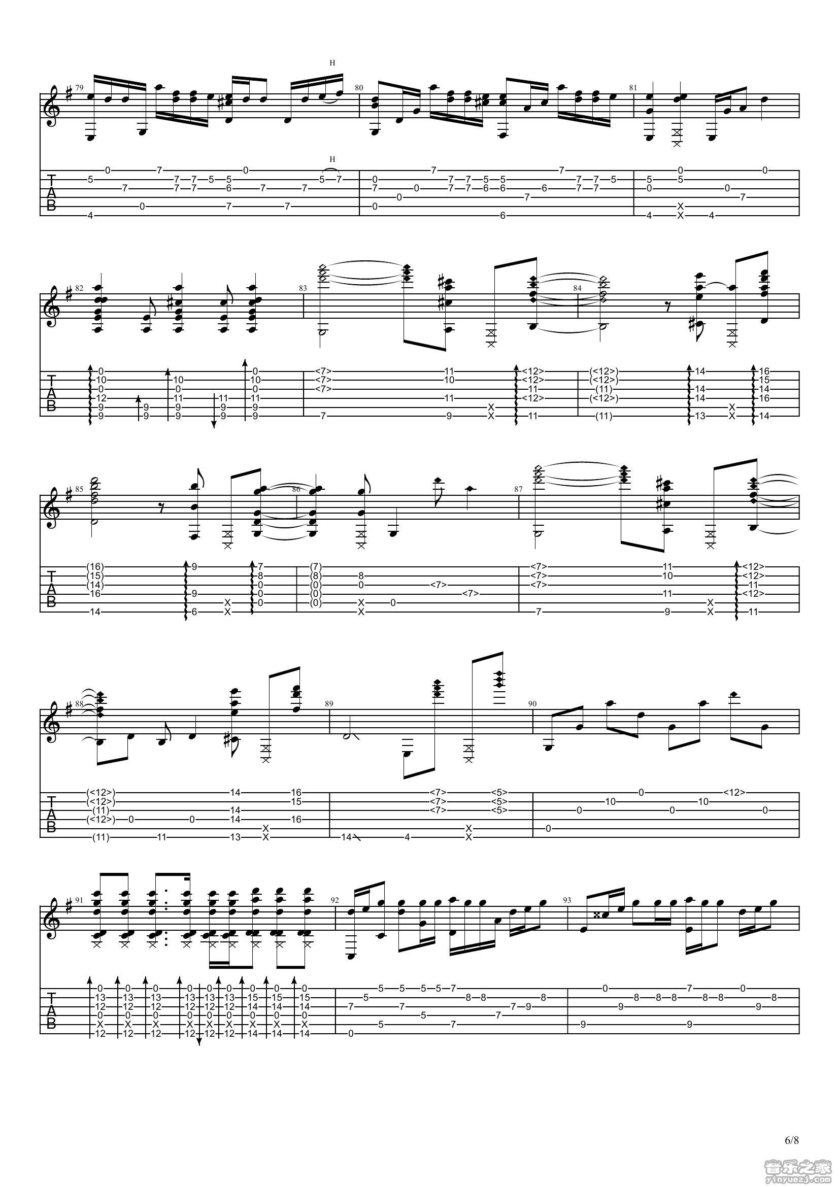 你的名字吉他谱_RADWIMPS_你的名字指弹谱C调六线谱_音乐之家编配__音乐之家_调