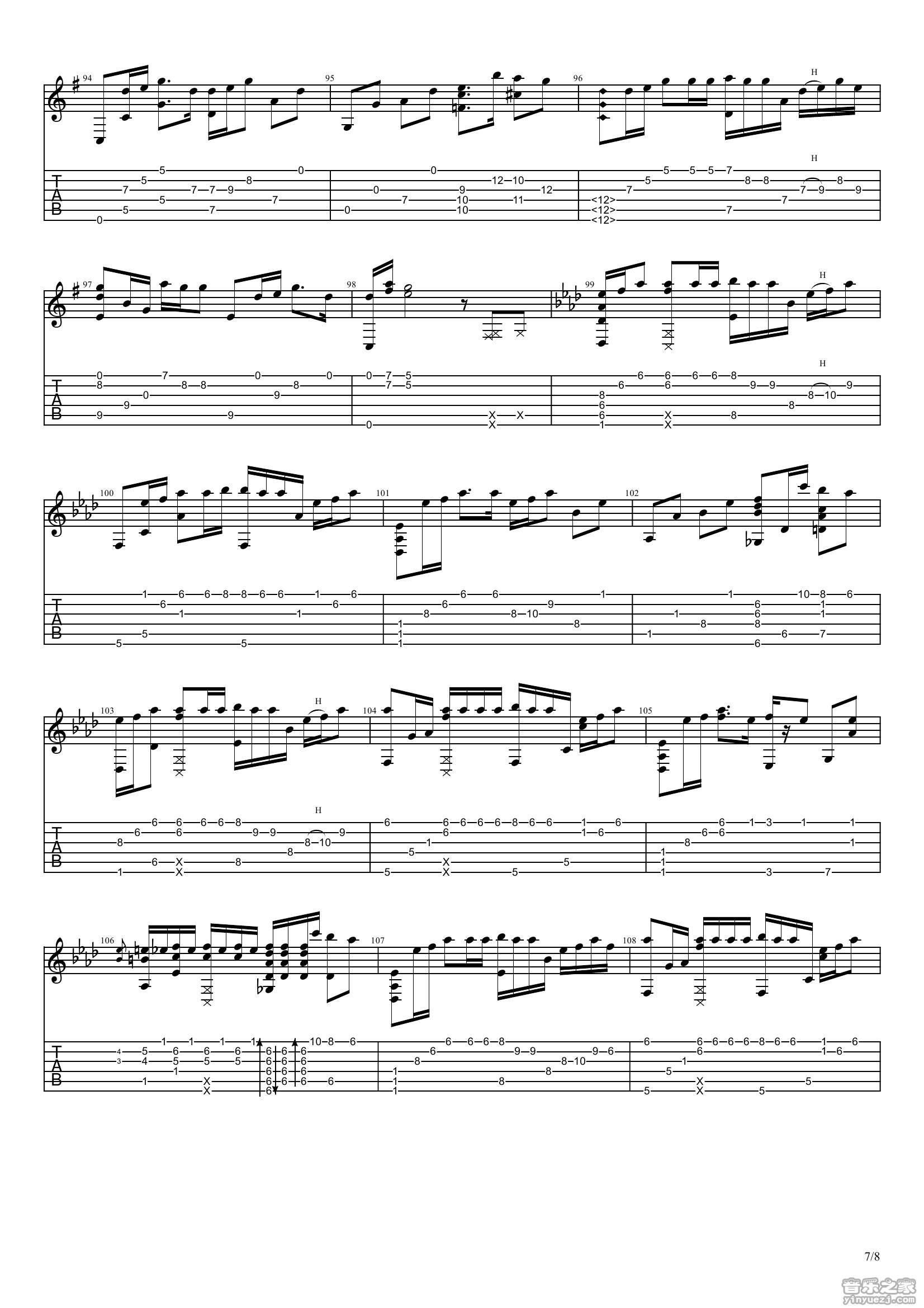 你的名字吉他谱_RADWIMPS_你的名字指弹谱C调六线谱_音乐之家编配__音乐之家_调