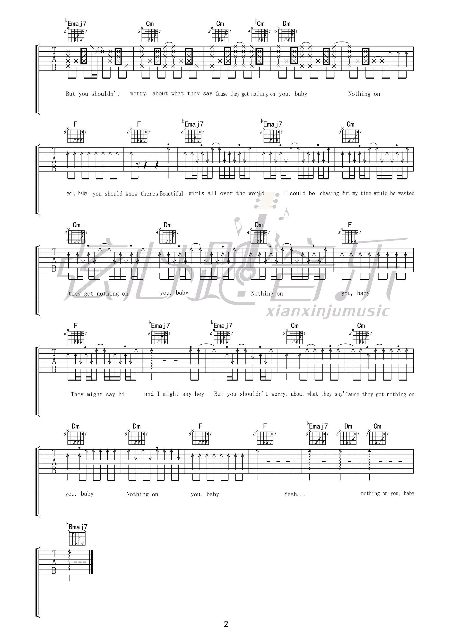 nothing on you吉他谱_BrunoMars_nothingonyou_吴恒_B调 