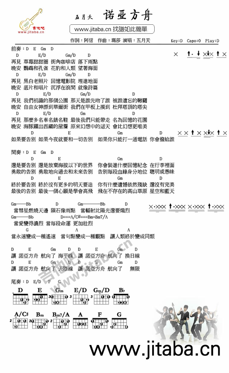 诺亚方舟吉他谱_五月天_吉他吧_D调