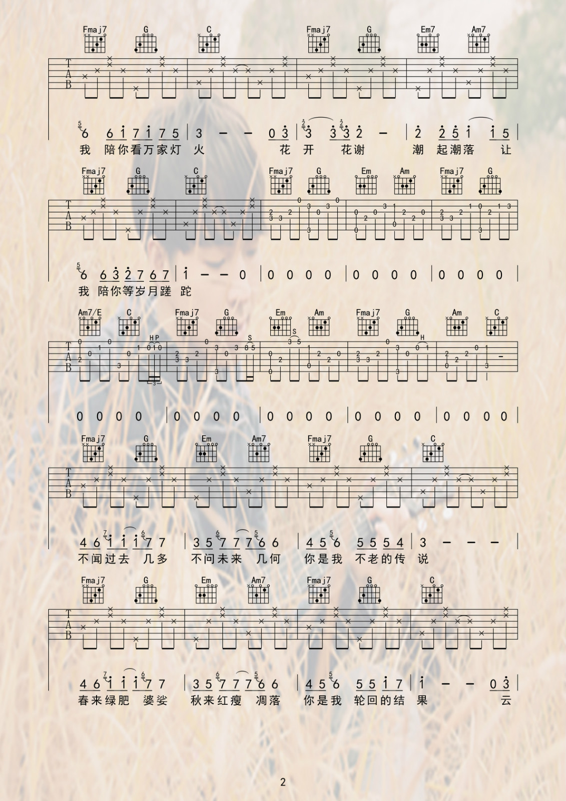 陪你看万家灯火吉他谱_夏沙_新梦想_C调