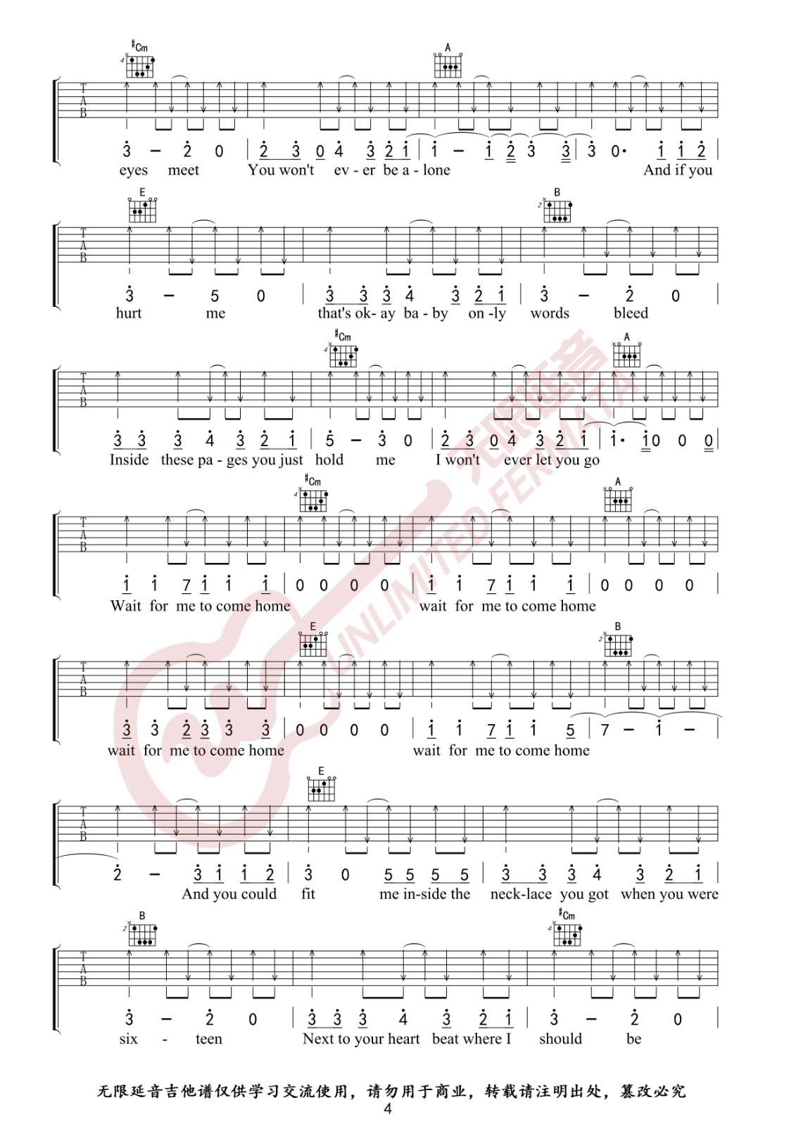 photograph吉他谱_EdSheeran黄老板_无限延音_E调 