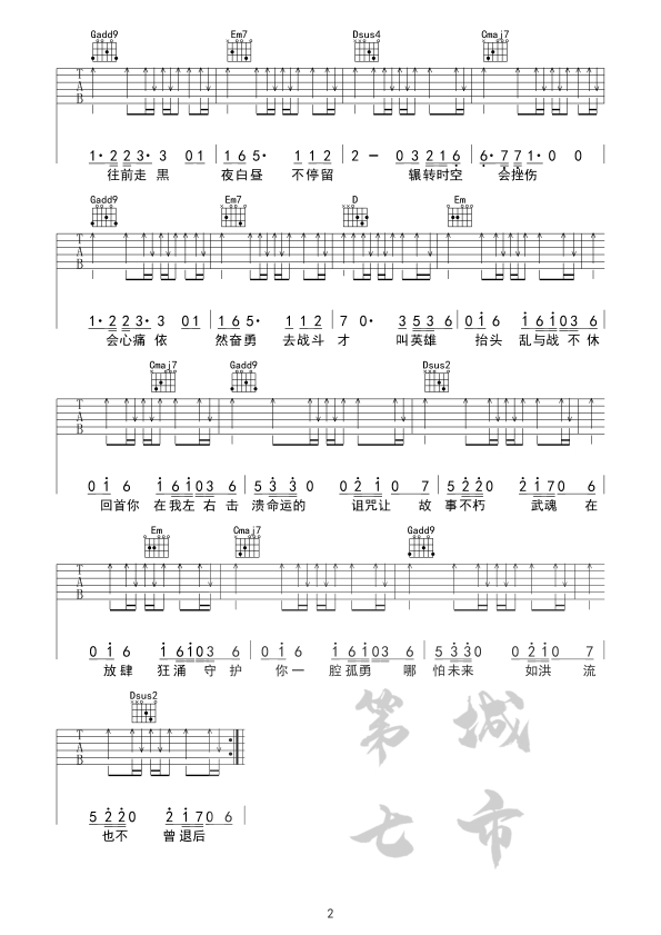 破茧吉他谱_张韶涵_第七城市_C调