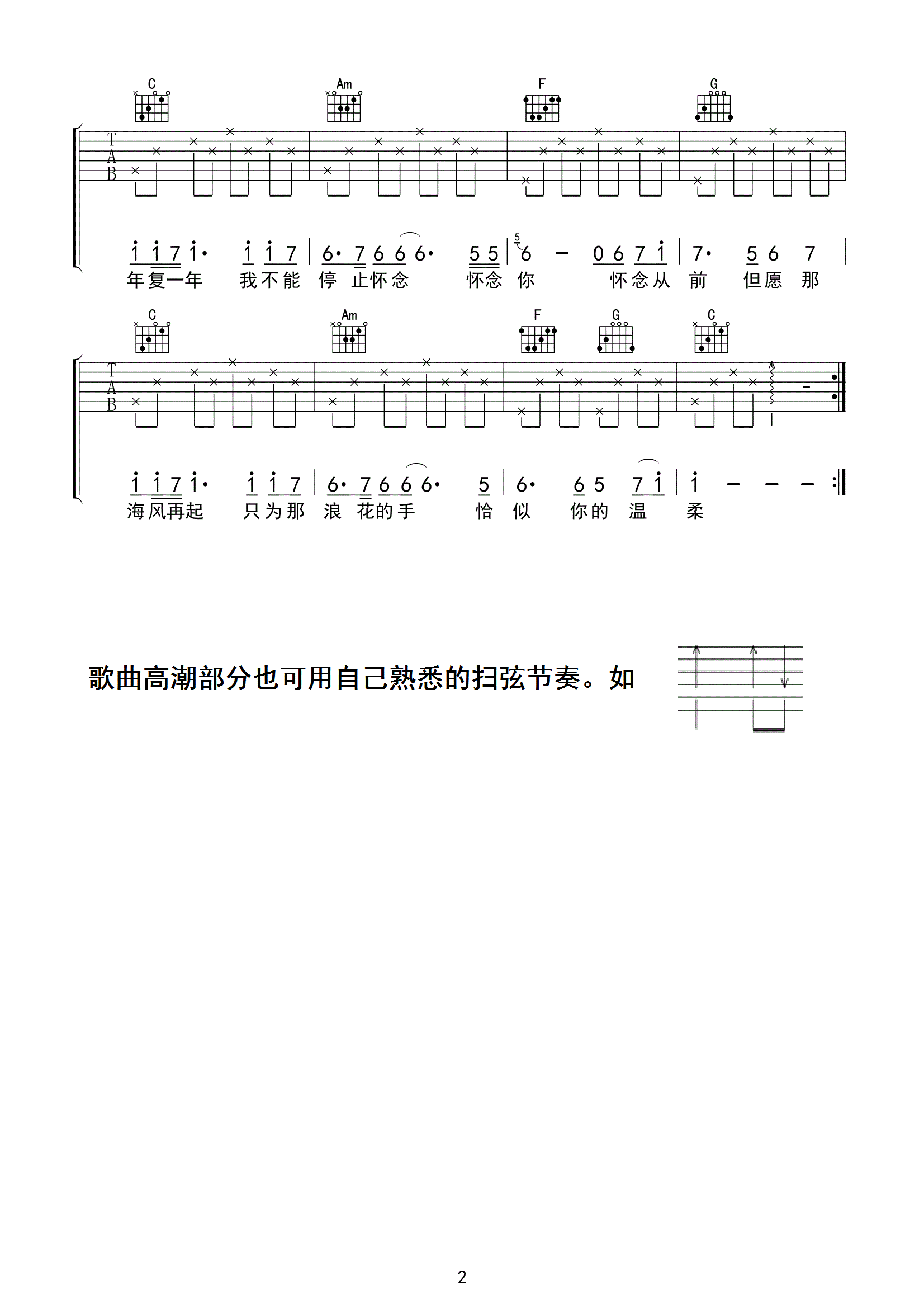 恰似你的温柔吉他谱_蔡琴_晓涛吉他教室_C调