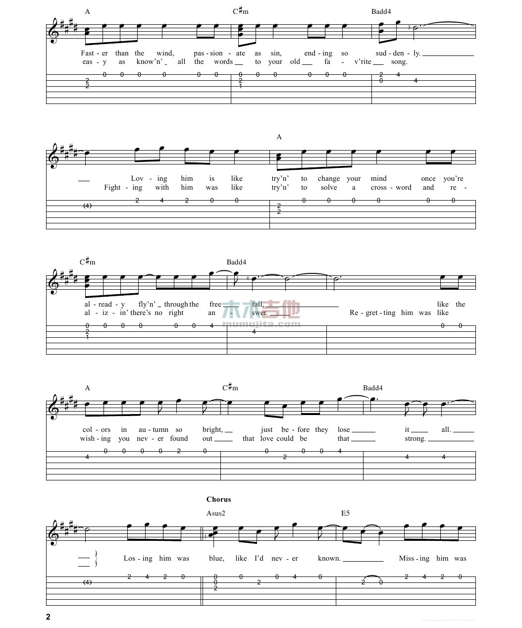red吉他谱_TaylorSwift_木木吉他_G调