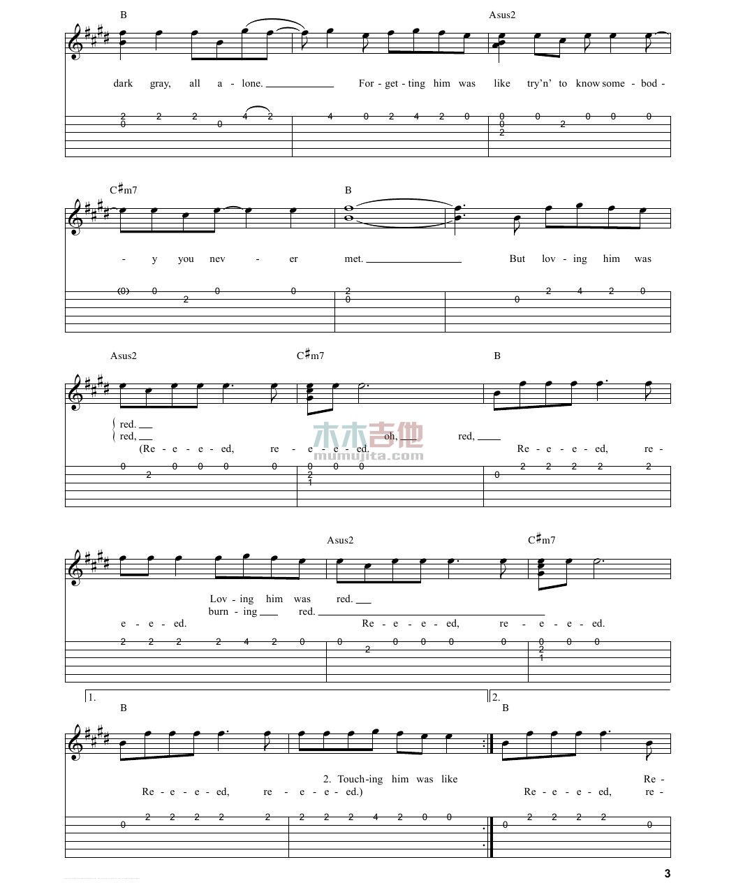 red吉他谱_TaylorSwift_木木吉他_G调