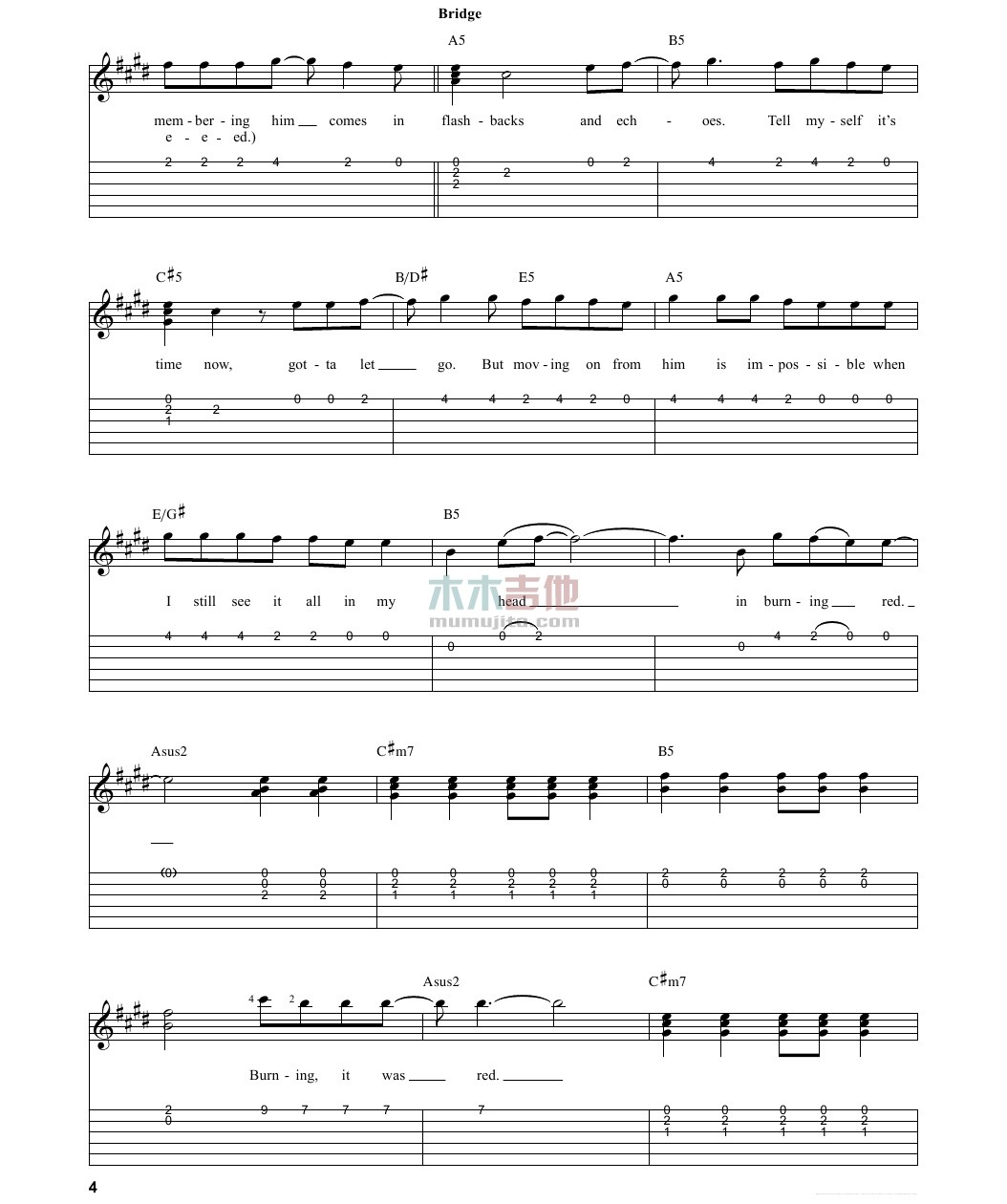 red吉他谱_TaylorSwift_木木吉他_G调