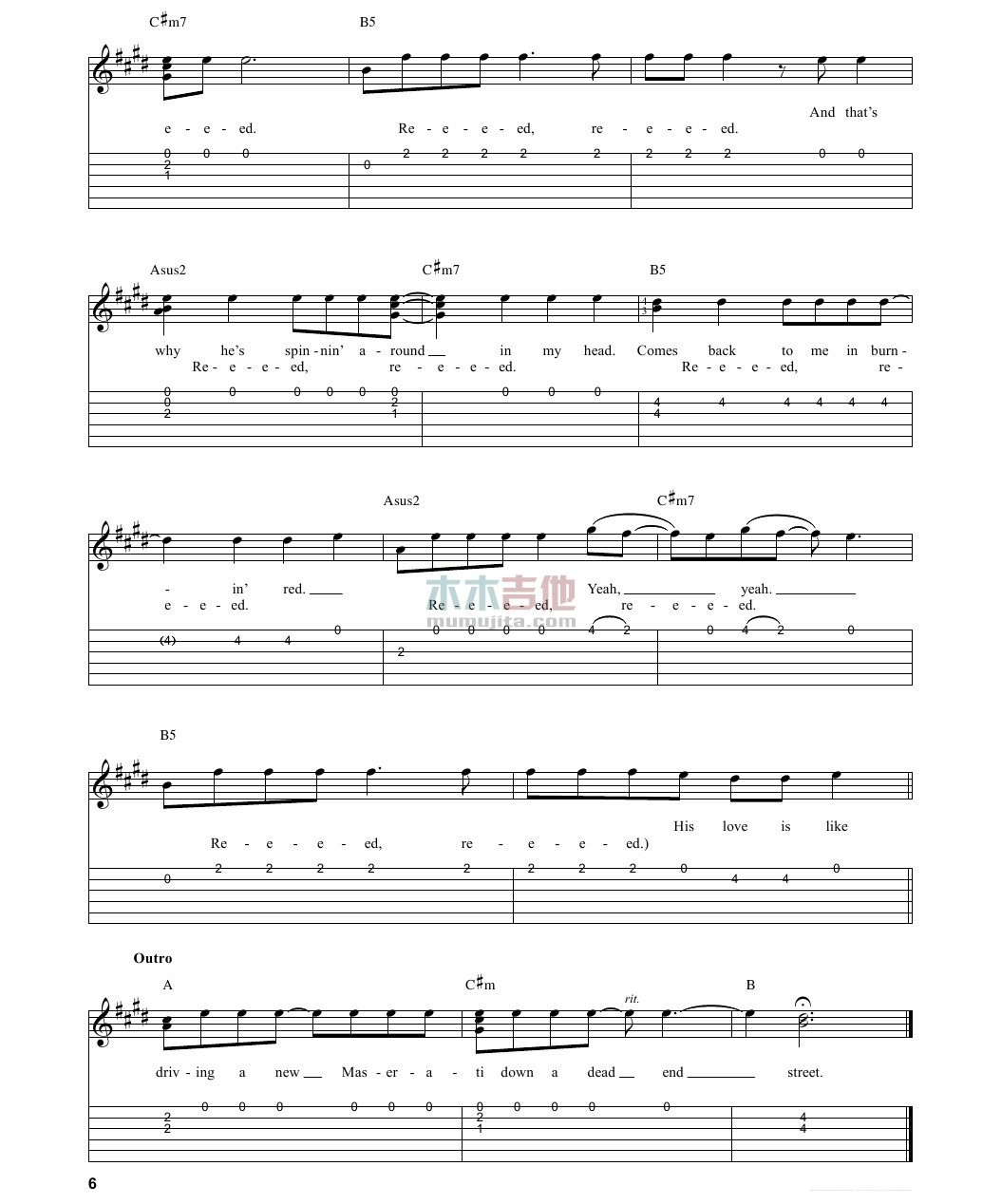 red吉他谱_TaylorSwift_木木吉他_G调