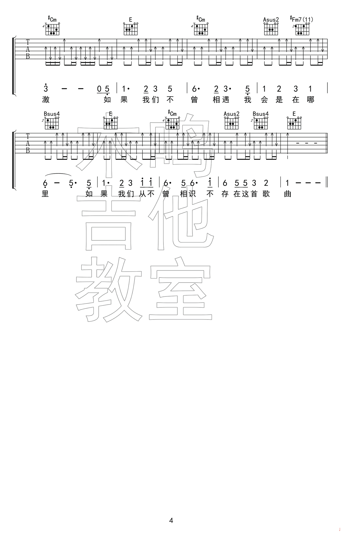 如果我们不曾相遇吉他谱_五月天_木鸣吉他教室_E调
