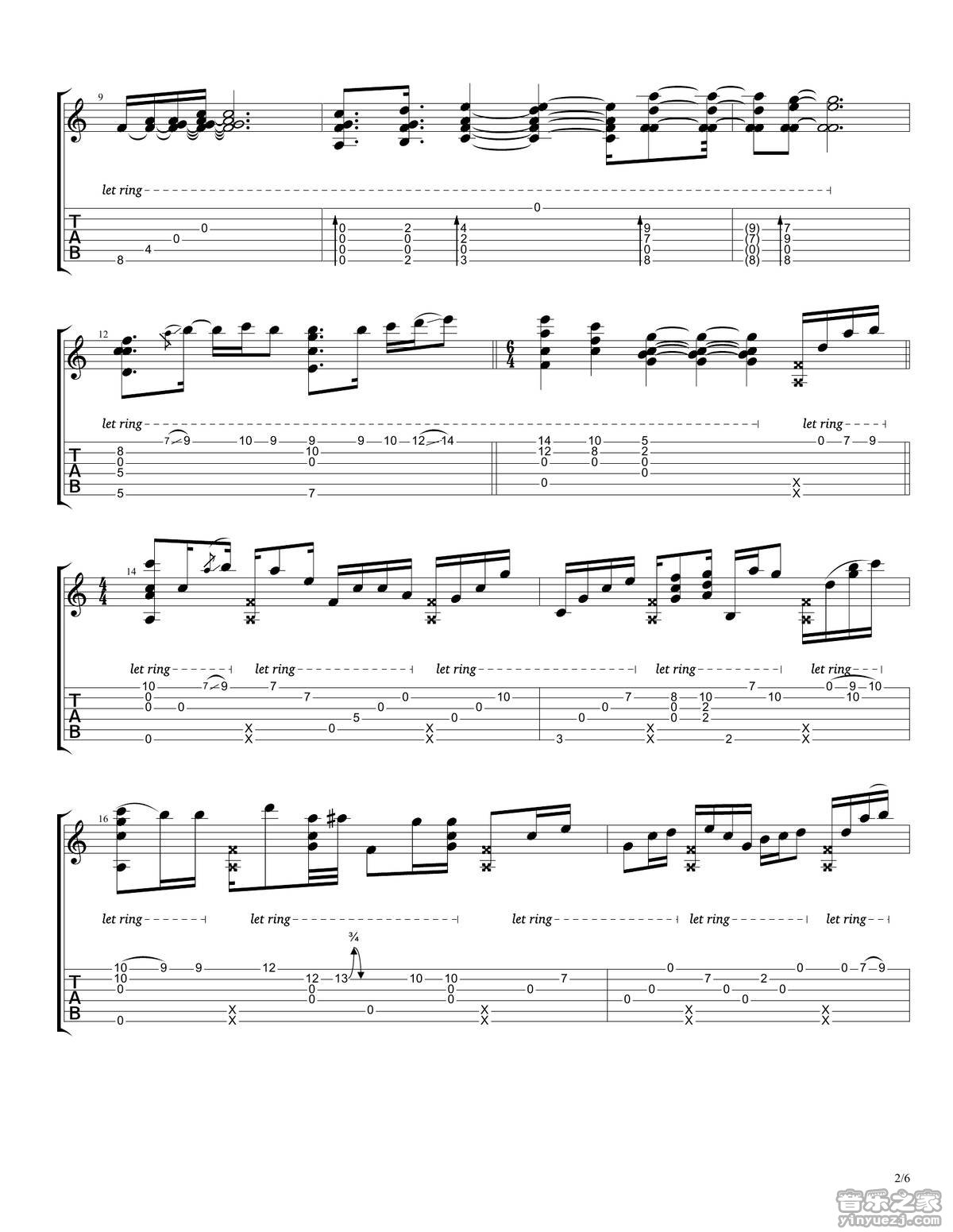 rylynn吉他谱_AndyMcKee_rylynn指弹谱D调六线谱_音乐之家编_音乐之家_调