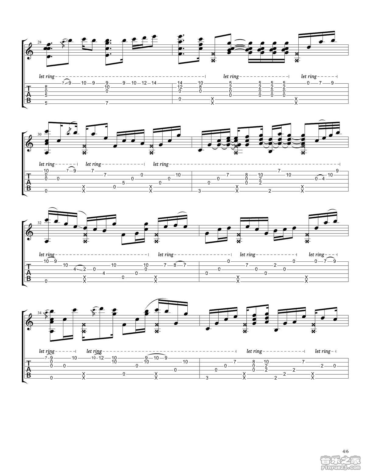 rylynn吉他谱_AndyMcKee_rylynn指弹谱D调六线谱_音乐之家编_音乐之家_调