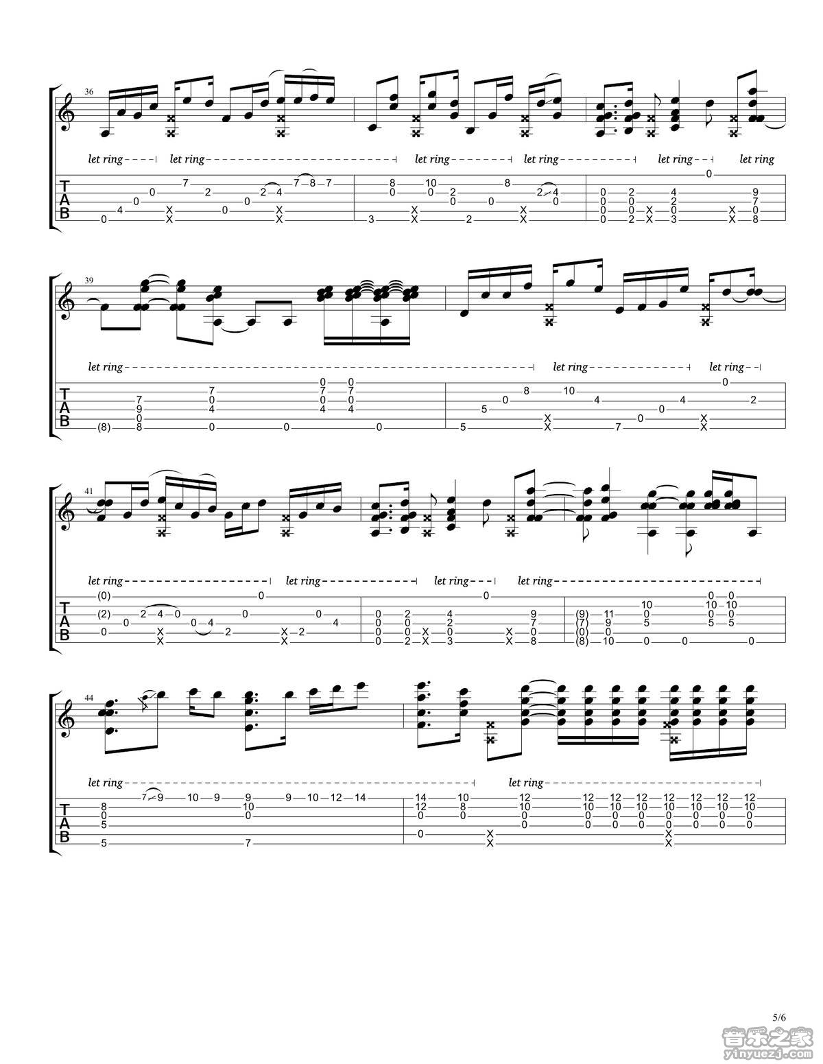 rylynn吉他谱_AndyMcKee_rylynn指弹谱D调六线谱_音乐之家编_音乐之家_调