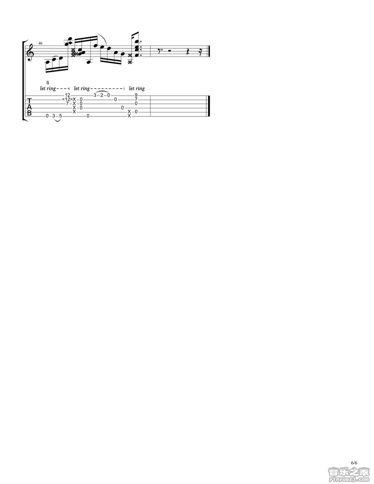 rylynn吉他谱_AndyMcKee_rylynn指弹谱D调六线谱_音乐之家编_音乐之家_调