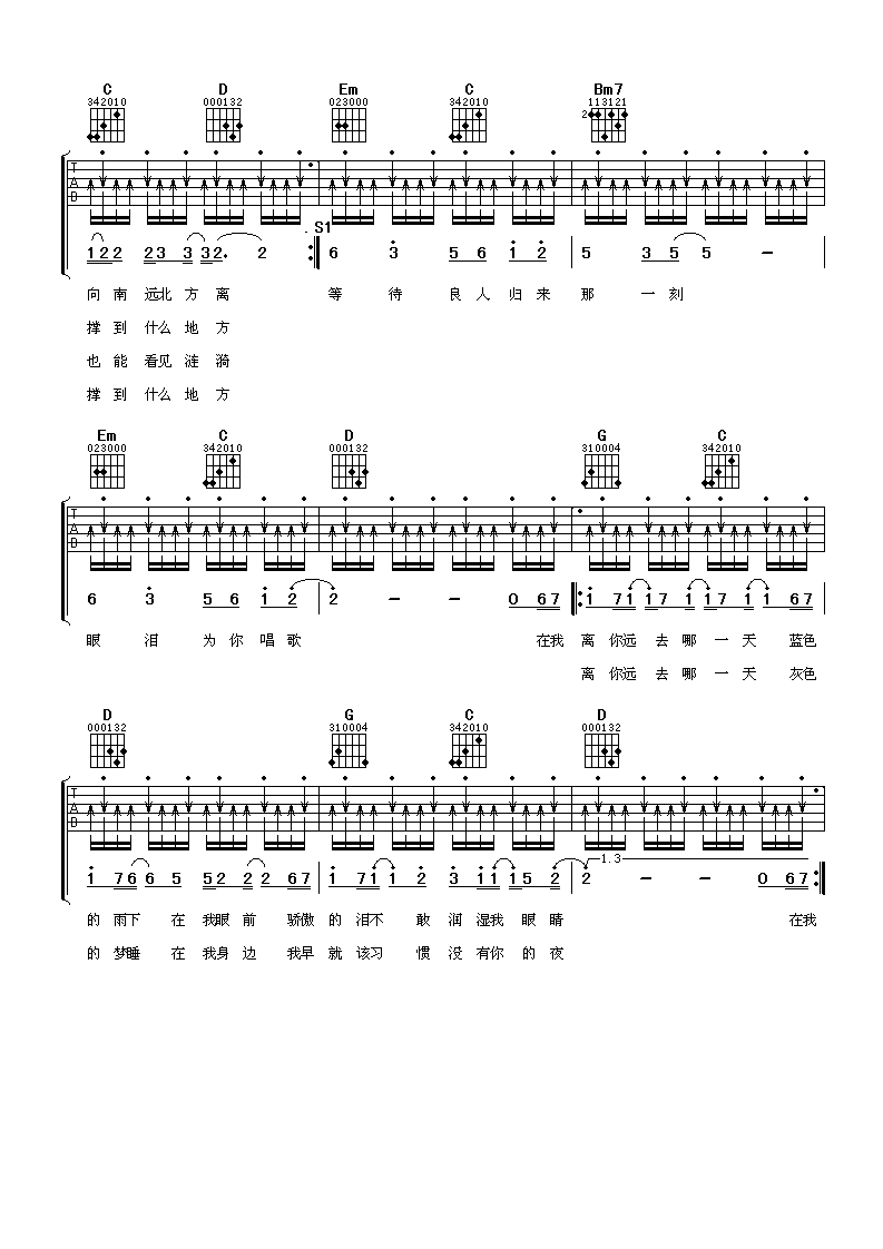三国恋吉他谱_Tank_三国恋G调扫弦版_阿潘音乐工厂编配_Ta_阿潘音乐工场_调