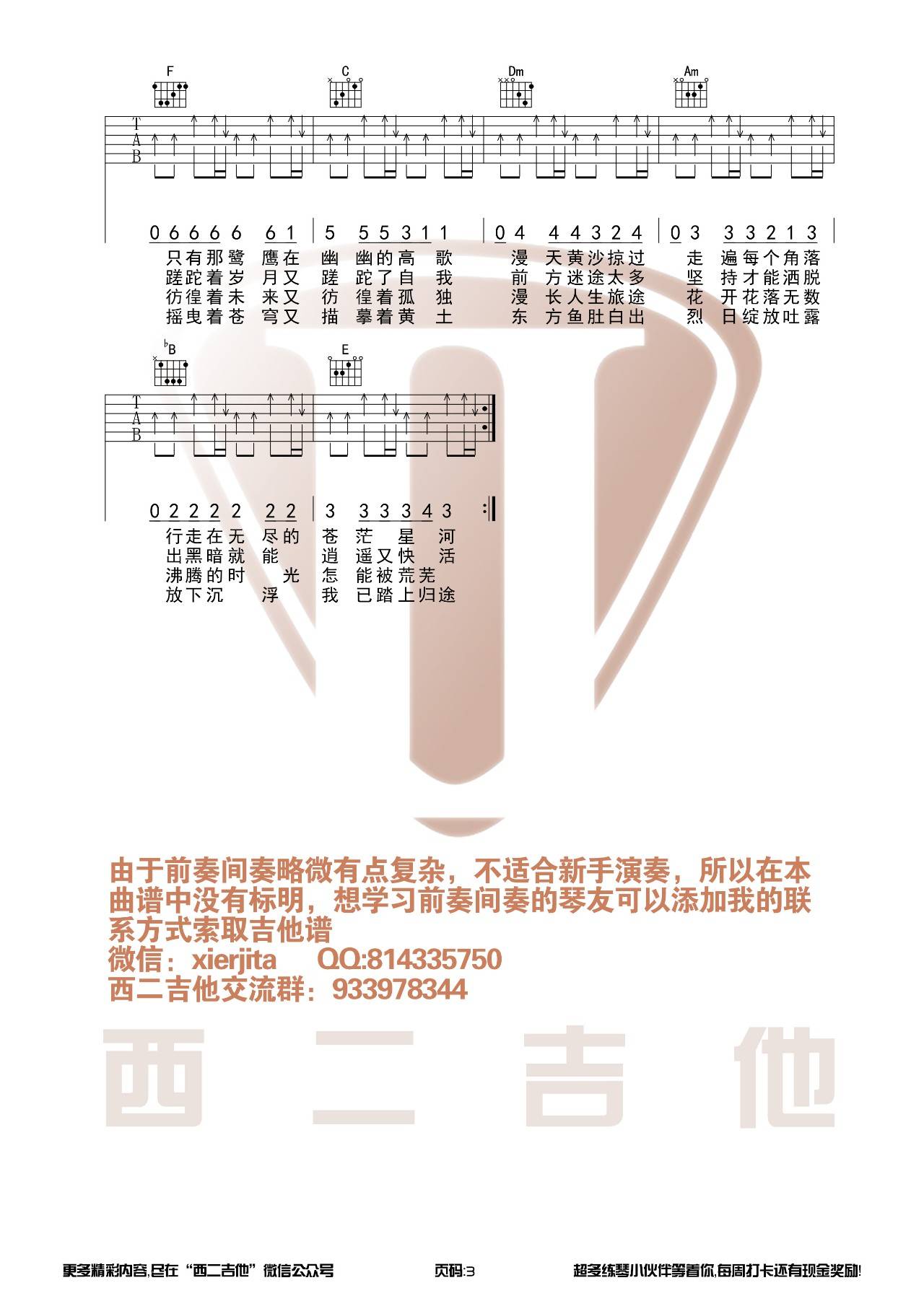 沙漠骆驼吉他谱_展展与罗罗_西二吉他_C调