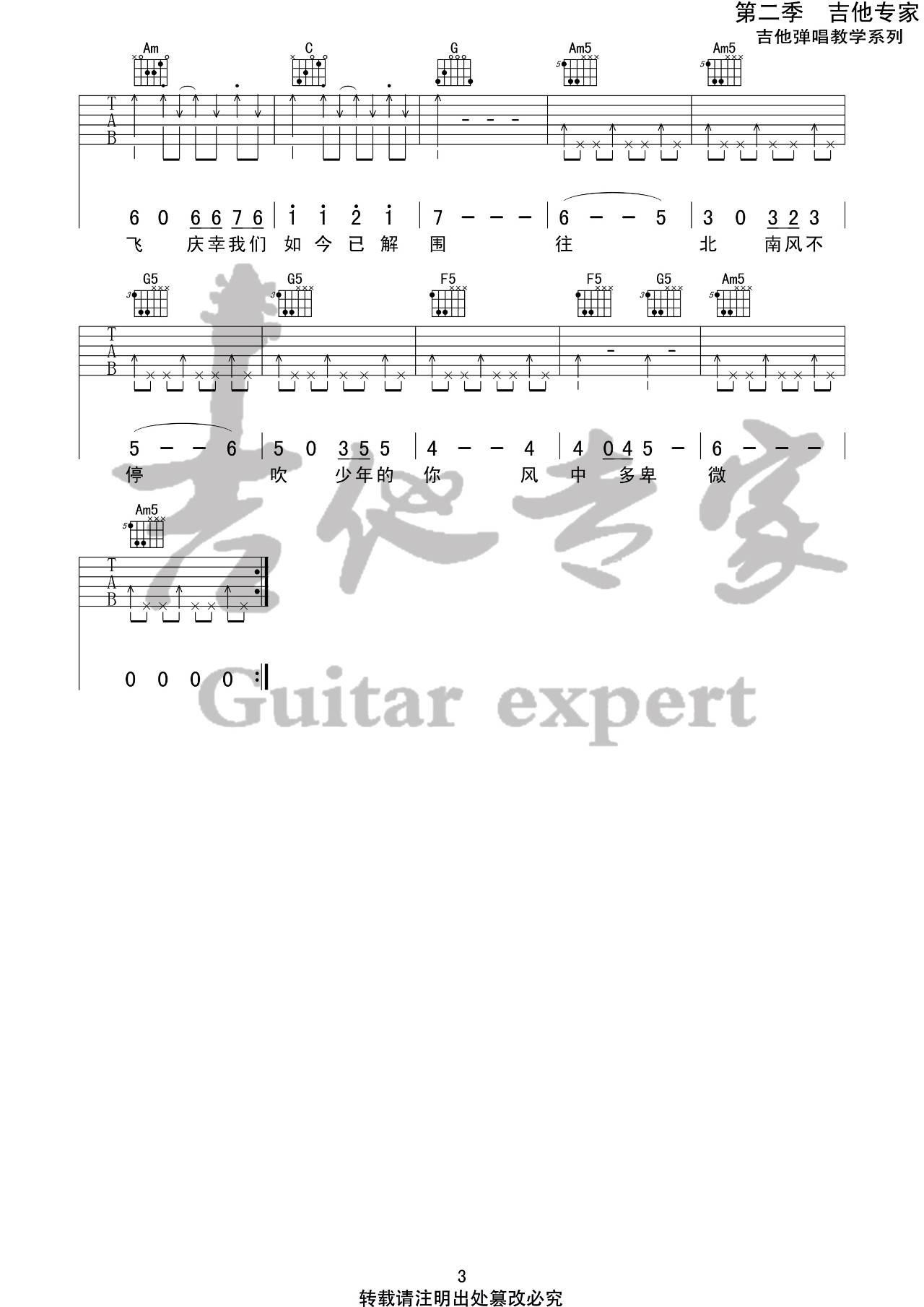 少年的你吉他谱_造乐团_吉他专家_C调