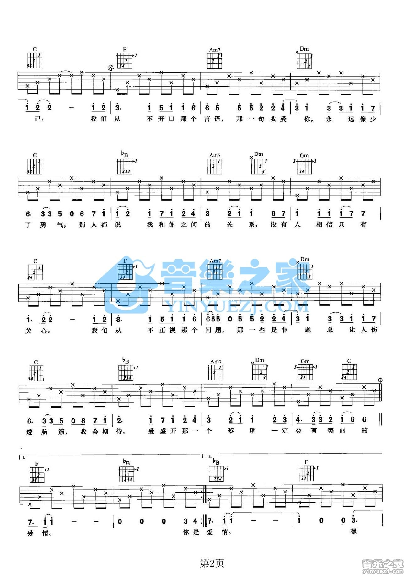 是非题吉他谱_范玮琪_音乐之家_F调