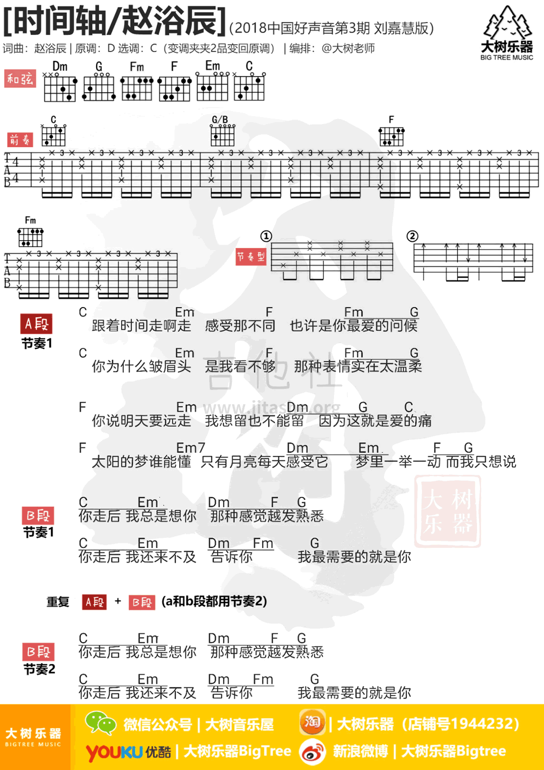 时间轴吉他谱_刘嘉慧_大树音乐屋_C调