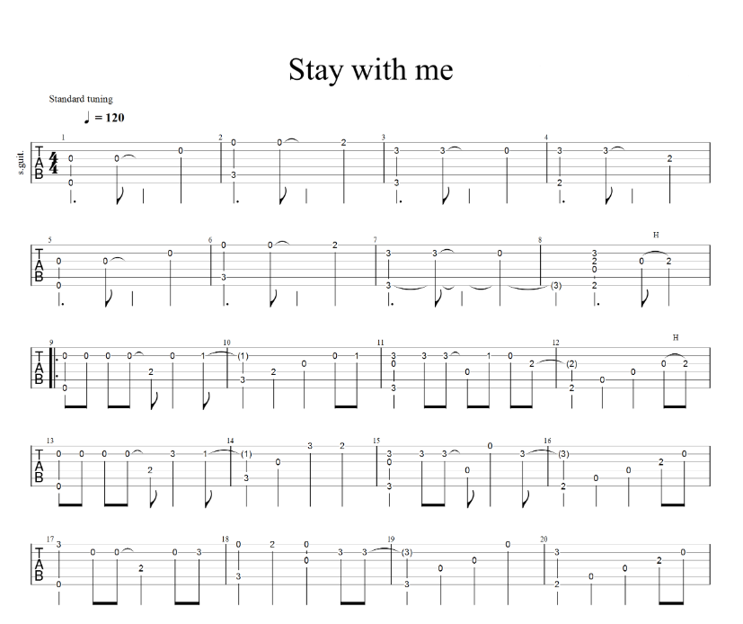 stay me with吉他谱_灿烈、Punch_staymewith指弹谱六线谱_原版__网络转载_调_staymewith