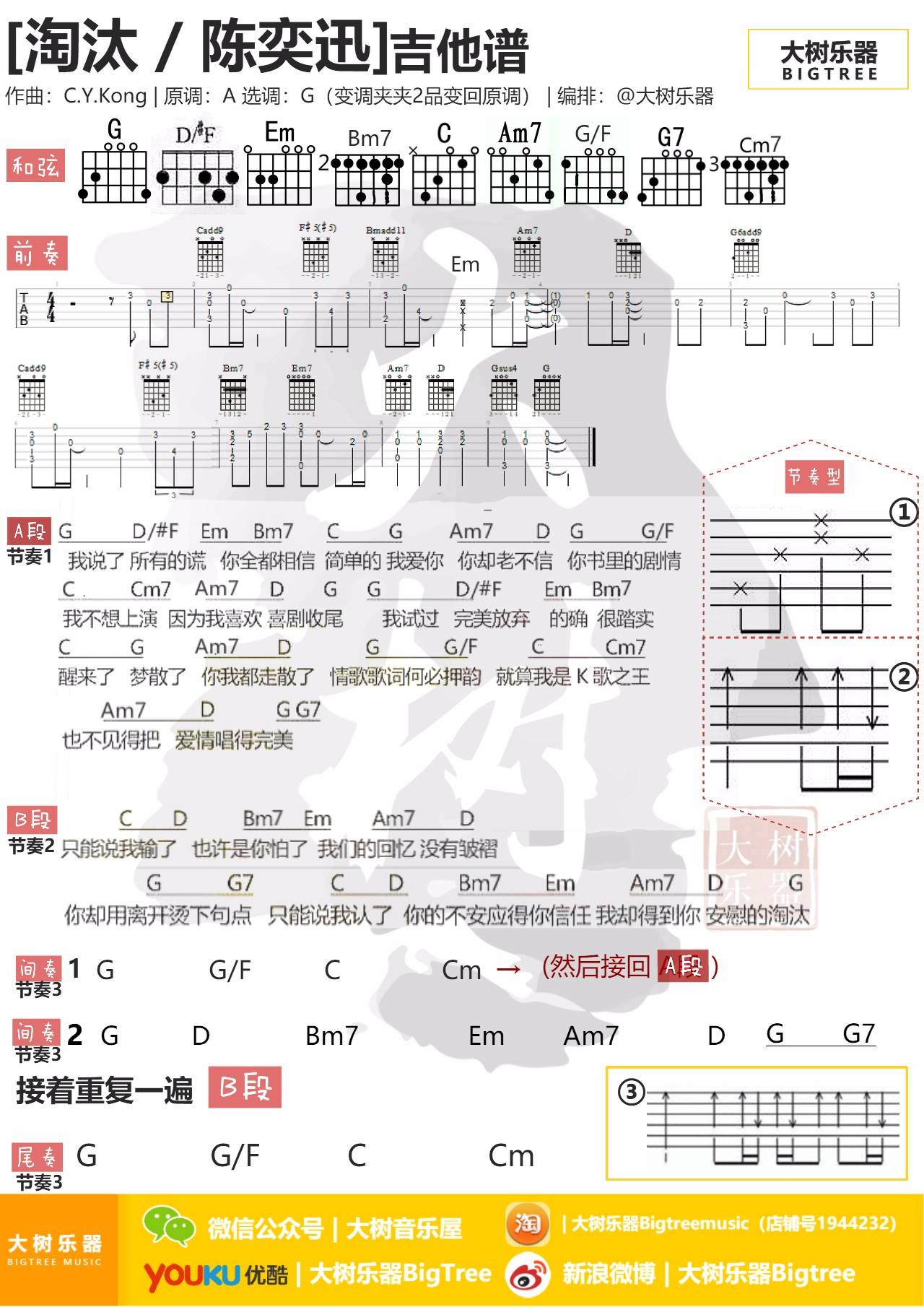 淘汰吉他谱_陈奕迅_淘汰吉他和弦谱_大树音乐版本_TXT谱__大树音乐屋_调