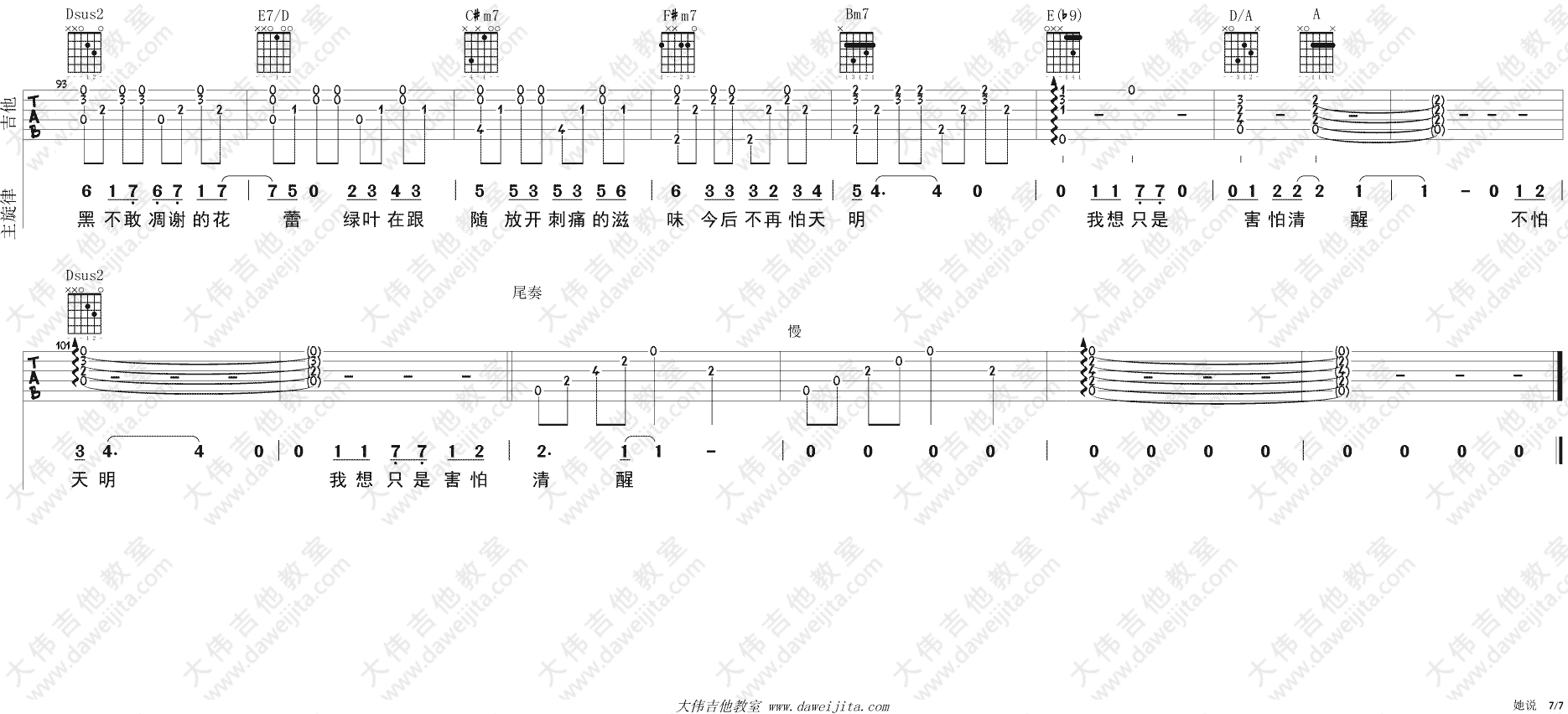 她说吉他谱_林俊杰_大伟吉他教室_A调