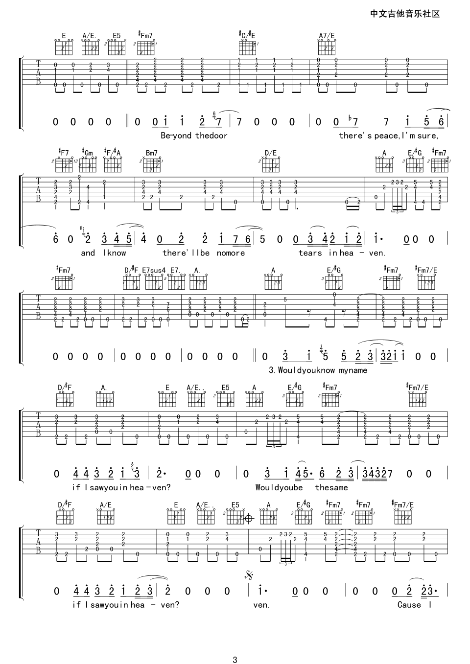 tears in heaven吉他谱_泪洒天堂_TearsInHeaven_17吉他_A调 