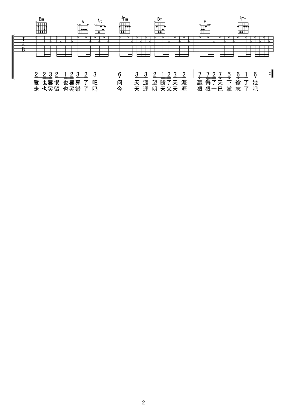 天崖吉他谱_任贤齐_中文吉他音乐社区_A调