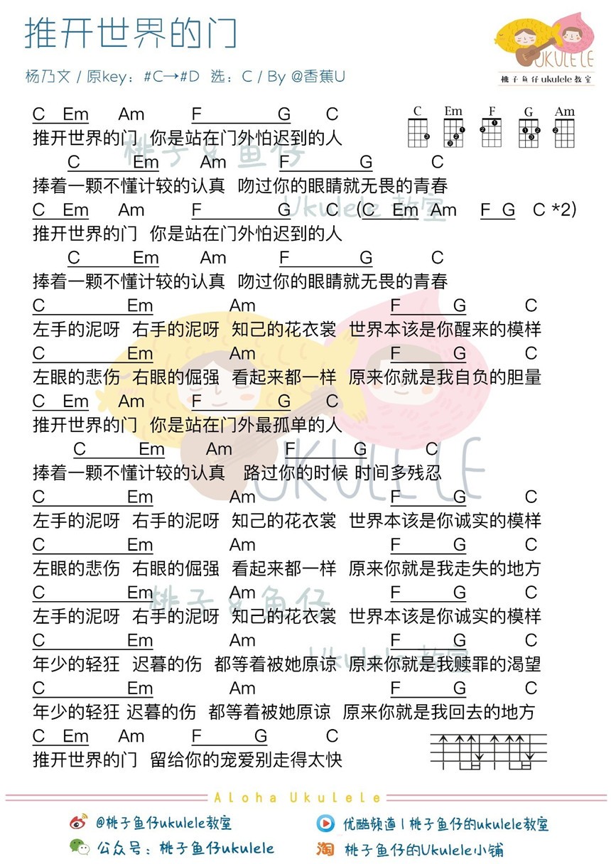 推开世界的门吉他谱_杨乃文_桃子鱼仔_C调 