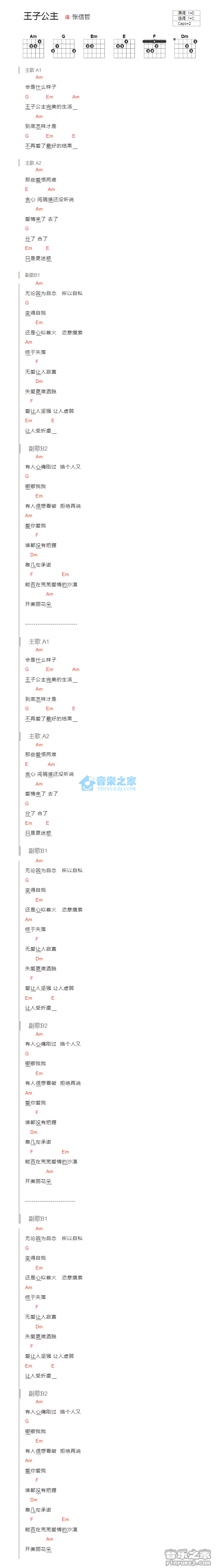 王子公主吉他谱_薛之谦_音乐之家_C调